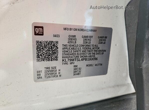 KL79MTSL4PB180096 2023 CHEVROLET TRAILBLAZER White VIN sticker view