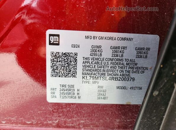 KL79MTSL4RB200379 2024 CHEVROLET TRAILBLAZER Red Widok wnętrza 360 stopni