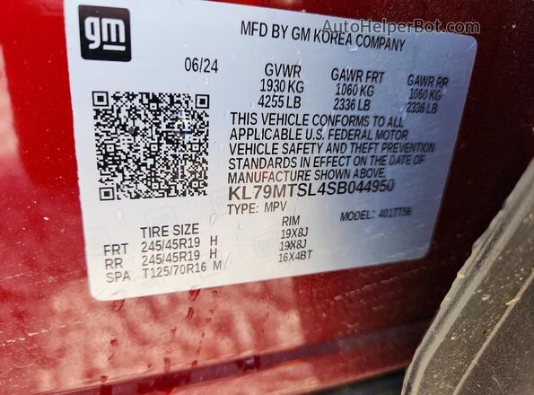 KL79MTSL4SB044950 2025 CHEVROLET TRAILBLAZER Burgundy VIN კოდის სტიკერის ხედი