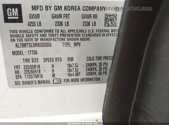 KL79MTSL5MB006856 2021 CHEVROLET TRAILBLAZER White Widok komory silnika