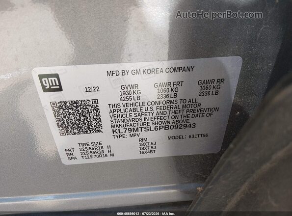 KL79MTSL6PB092943 2023 CHEVROLET TRAILBLAZER Gray Вид підкапотного простору