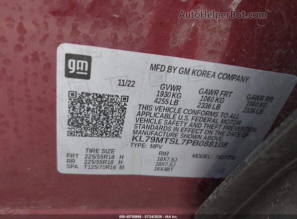 KL79MTSL7PB088108 2023 CHEVROLET TRAILBLAZER Красный Вид подкапотного пространства