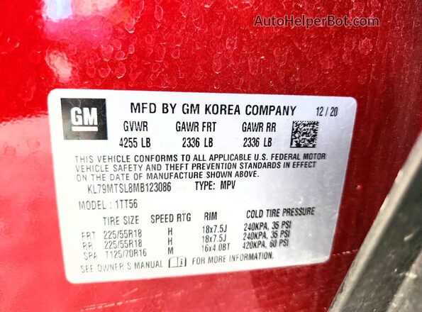KL79MTSL8MB123086 2021 CHEVROLET TRAILBLAZER Красный Панорамный вид салона 360°