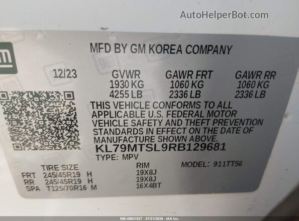 KL79MTSL9RB129681 2024 CHEVROLET TRAILBLAZER White Vista del compartimento del motor
