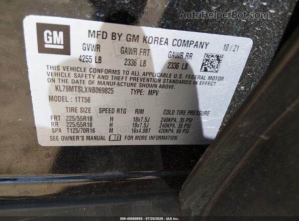 KL79MTSLXNB069825 2022 CHEVROLET TRAILBLAZER Black Вид підкапотного простору