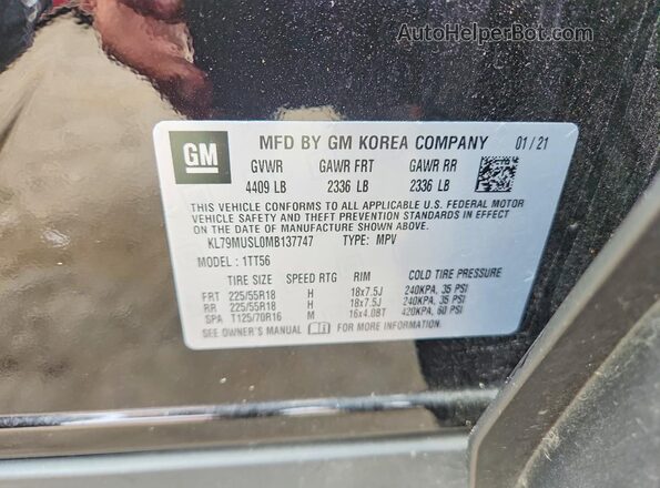 KL79MUSL0MB137747 2021 CHEVROLET TRAILBLAZER Black Vista de la etiqueta del VIN