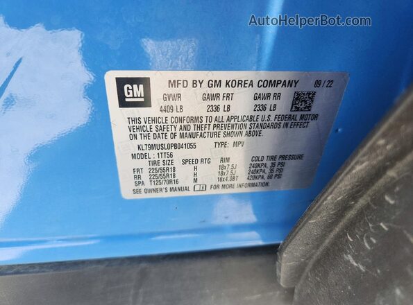 KL79MUSL0PB041055 2023 CHEVROLET TRAILBLAZER Blue Widok wnętrza 360 stopni