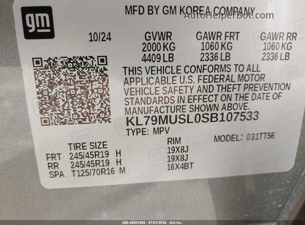 KL79MUSL0SB107533 2025 CHEVROLET TRAILBLAZER Gray Widok komory silnika