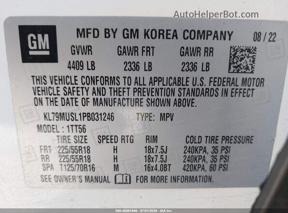 KL79MUSL1PB031246 2023 CHEVROLET TRAILBLAZER White Вид підкапотного простору