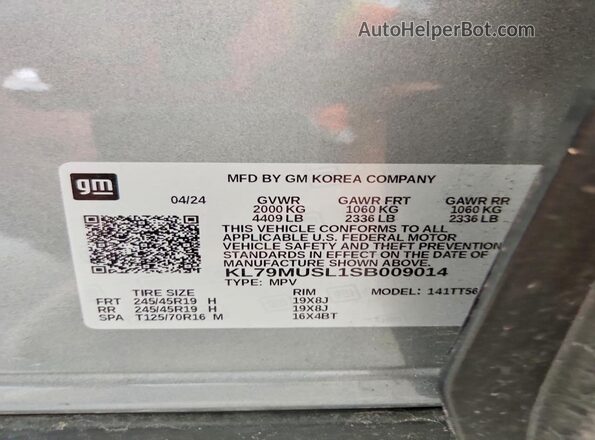 KL79MUSL1SB009014 2025 CHEVROLET TRAILBLAZER Gray Vista de la etiqueta del VIN