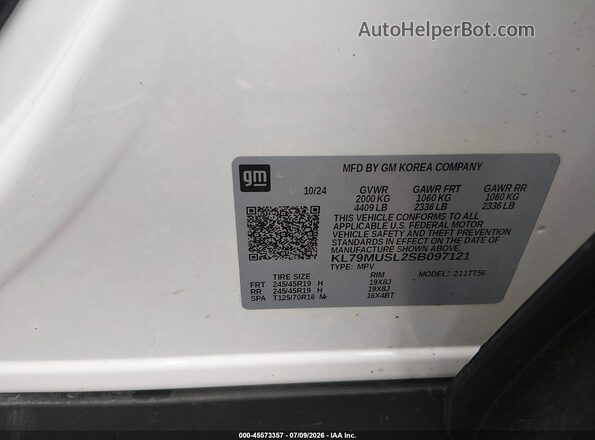 KL79MUSL2SB097121 2025 CHEVROLET TRAILBLAZER White Вид підкапотного простору