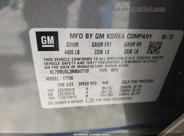 KL79MUSL3MB047170 2021 CHEVROLET TRAILBLAZER Gray Widok komory silnika