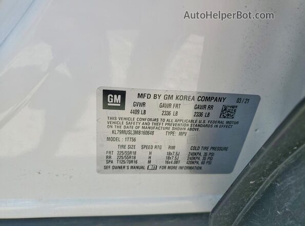 KL79MUSL3MB160648 2021 CHEVROLET TRAILBLAZER White Vista de la etiqueta del VIN