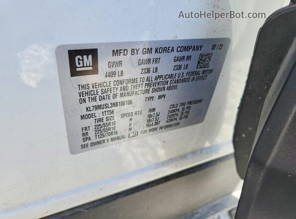 KL79MUSL3NB106106 2022 CHEVROLET TRAILBLAZER Белый Вид подкапотного пространства