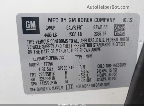 KL79MUSL3PB020135 2023 CHEVROLET TRAILBLAZER White Շարժիչի բաժամունքի տեսք