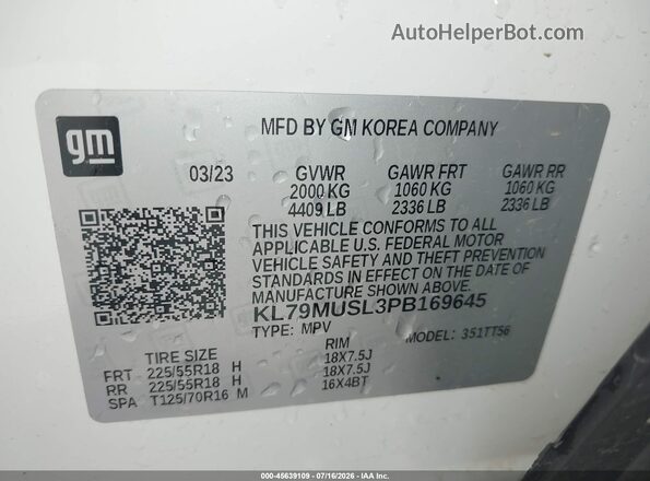 KL79MUSL3PB169645 2023 CHEVROLET TRAILBLAZER White Vista del compartimento del motor