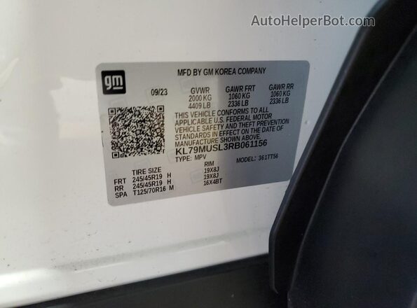 KL79MUSL3RB061156 2024 CHEVROLET TRAILBLAZER White Widok naklejki z numerem VIN