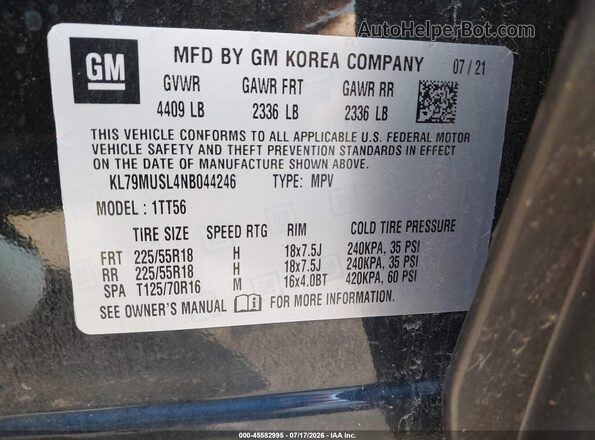 KL79MUSL4NB044246 2022 CHEVROLET TRAILBLAZER Black Engine compartment view