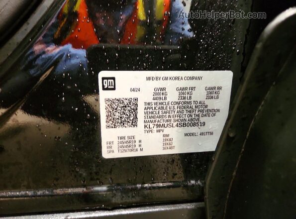 KL79MUSL4SB008519 2025 CHEVROLET TRAILBLAZER Black Widok naklejki z numerem VIN