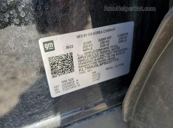 KL79MUSL6PB207773 2023 CHEVROLET TRAILBLAZER Black VIN კოდის სტიკერის ხედი