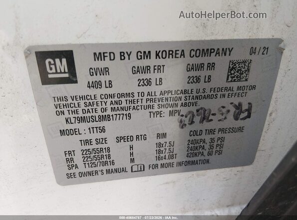 KL79MUSL8MB177719 2021 CHEVROLET TRAILBLAZER Белый Вид подкапотного пространства