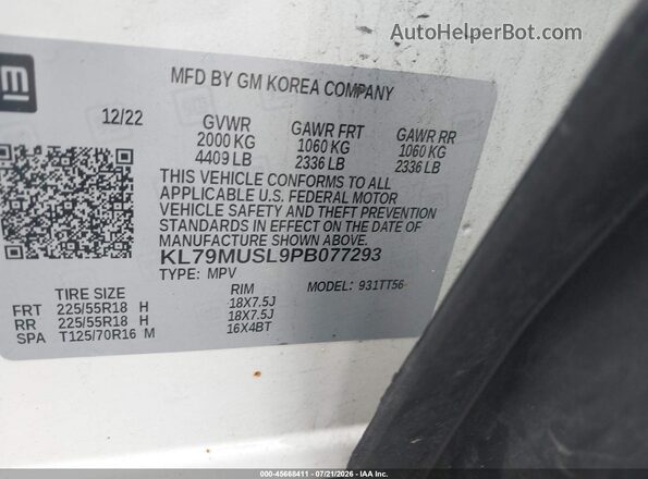 KL79MUSL9PB077293 2023 CHEVROLET TRAILBLAZER White Widok komory silnika
