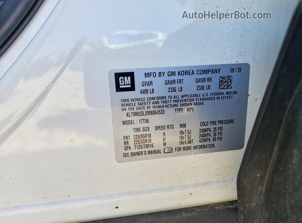 KL79MUSLXMB064533 2021 CHEVROLET TRAILBLAZER White VIN sticker view