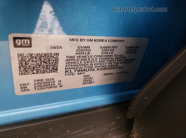 KL79MUSLXSB009710 2025 CHEVROLET TRAILBLAZER Blue Вид наклейки з VIN-кодом