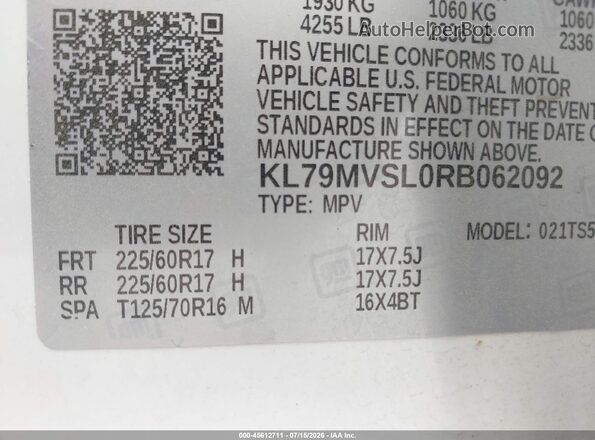 KL79MVSL0RB062092 2024 CHEVROLET TRAILBLAZER Белый Вид подкапотного пространства
