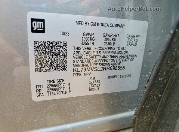 KL79MVSL2RB098558 2024 CHEVROLET TRAILBLAZER Gray VIN კოდის სტიკერის ხედი