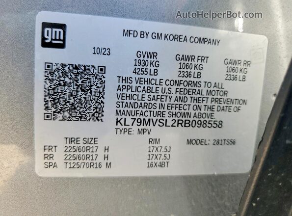 KL79MVSL2RB098558 2024 CHEVROLET TRAILBLAZER Gray VIN կոդի պիտակի տեսք