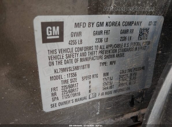 KL79MVSL5NB118778 2022 CHEVROLET TRAILBLAZER Brown Engine compartment view