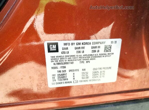 KL79MVSL8MB077481 2021 CHEVROLET TRAILBLAZER Orange Widok wnętrza 360 stopni