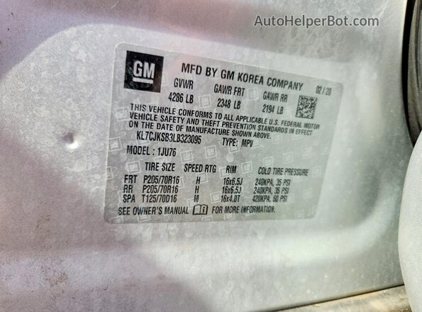 KL7CJKSB3LB323095 2020 CHEVROLET TRAX Silver 360 interior view