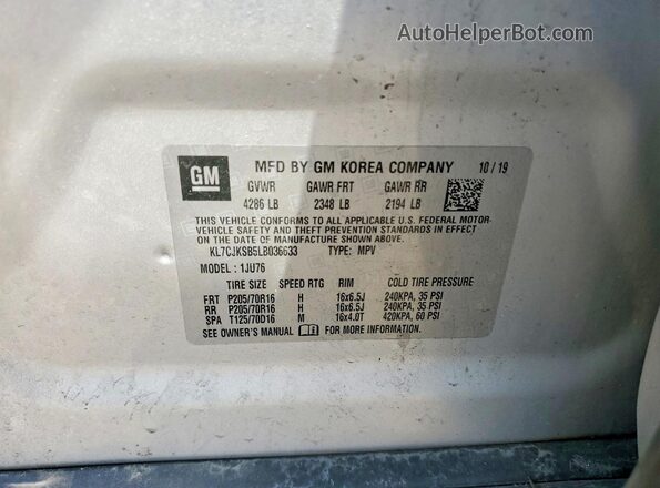 KL7CJKSB5LB036633 2020 CHEVROLET TRAX Silver Widok komory silnika
