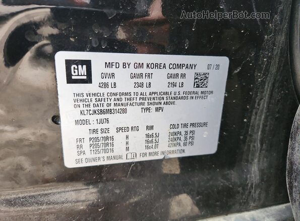 KL7CJKSB6MB314280 2021 CHEVROLET TRAX Black Engine compartment view