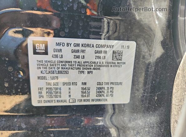 KL7CJKSB7LB062263 2020 CHEVROLET TRAX Black Widok komory silnika