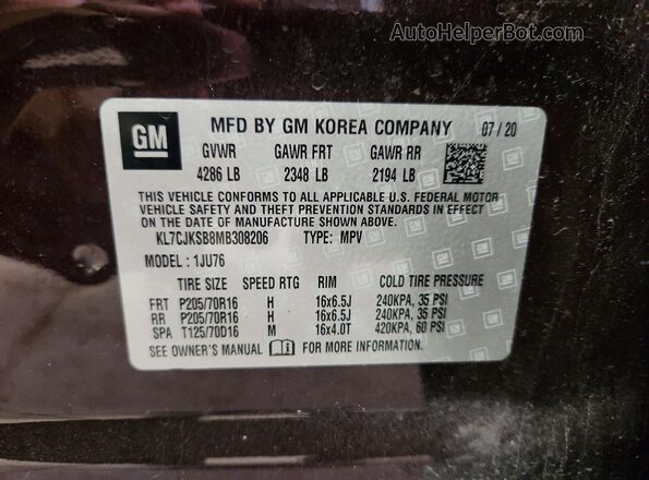 KL7CJKSB8MB308206 2021 CHEVROLET TRAX Purple Widok komory silnika