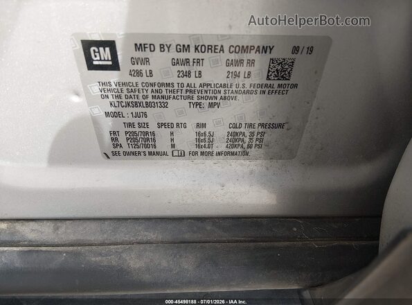 KL7CJKSBXLB031332 2020 CHEVROLET TRAX Silver Widok komory silnika