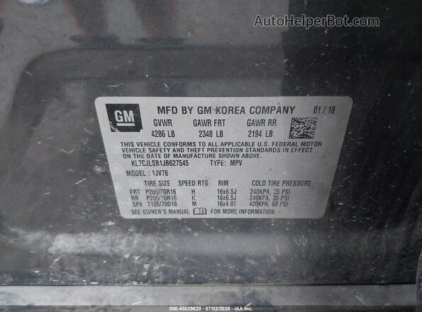 KL7CJLSB1JB627545 2018 CHEVROLET TRAX Gray Engine compartment view