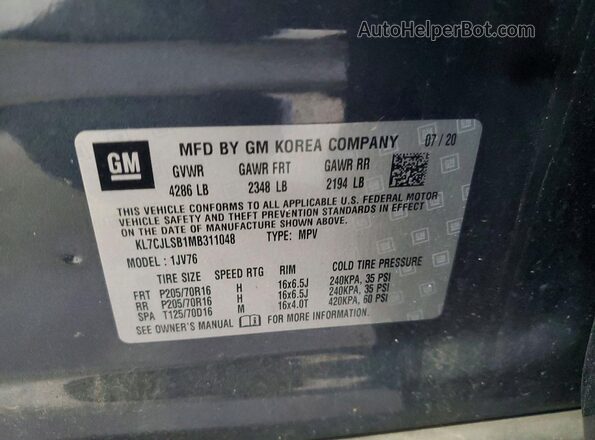 KL7CJLSB1MB311048 2021 CHEVROLET TRAX Gray Vista del compartimento del motor
