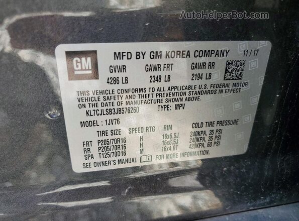 KL7CJLSB3JB576260 2018 CHEVROLET TRAX Charcoal Շարժիչի բաժամունքի տեսք