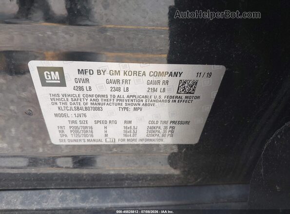 KL7CJLSB4LB070083 2020 CHEVROLET TRAX Черный Вид подкапотного пространства