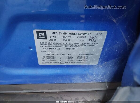 KL7CJLSB5GB761239 2016 CHEVROLET TRAX Blue Engine compartment view