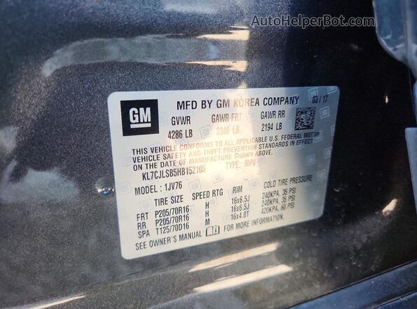 KL7CJLSB5HB152105 2017 CHEVROLET TRAX Charcoal Շարժիչի բաժամունքի տեսք