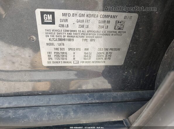 KL7CJLSB6HB118819 2017 CHEVROLET TRAX Gray Շարժիչի բաժամունքի տեսք