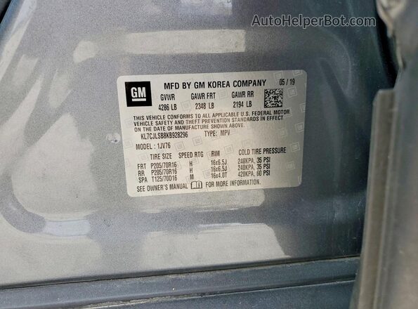 KL7CJLSB8KB928296 2019 CHEVROLET TRAX Gray Widok komory silnika