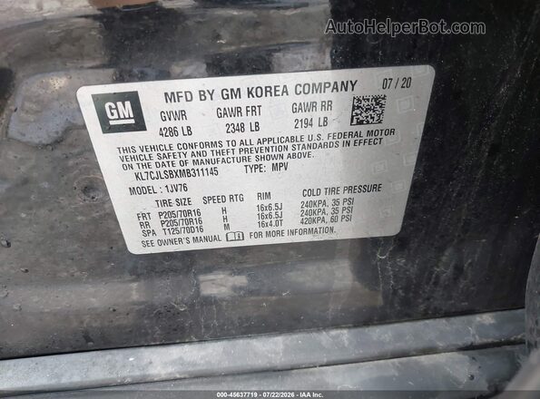 KL7CJLSBXMB311145 2021 CHEVROLET TRAX Black Widok komory silnika