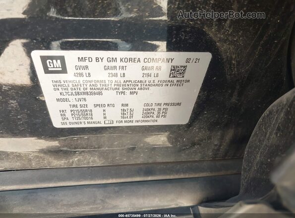 KL7CJLSBXMB359485 2021 CHEVROLET TRAX Черный Вид подкапотного пространства