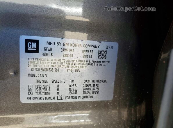 KL7CJLSM0MB361960 2021 CHEVROLET TRAX Brown ძრავის განყოფილების ხედი